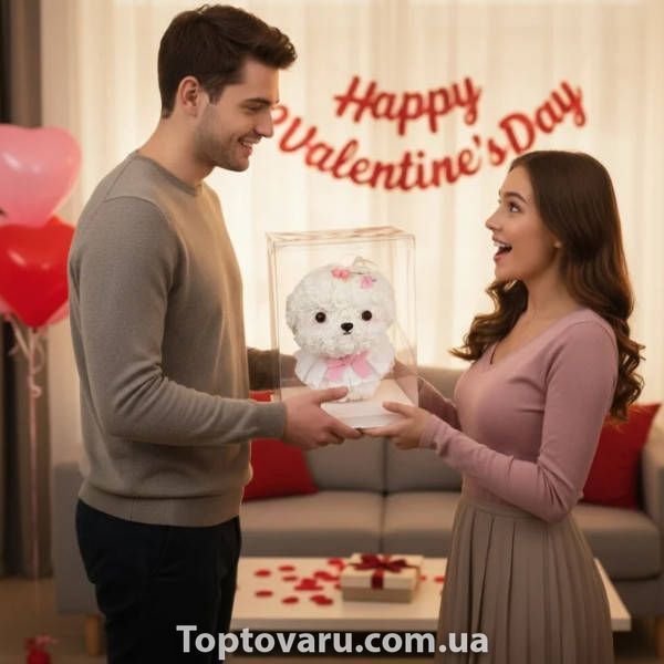 Сувенир подарочный Мальтийская Болонка из роз 24*24*30см KR-22 Белая 34182 фото