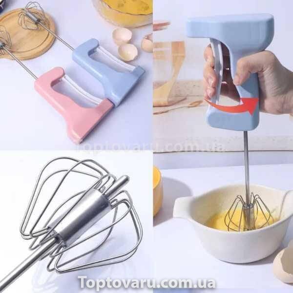 Ручний напівавтоматичний віночок Kitchen whisk Рожевий 12962 фото
