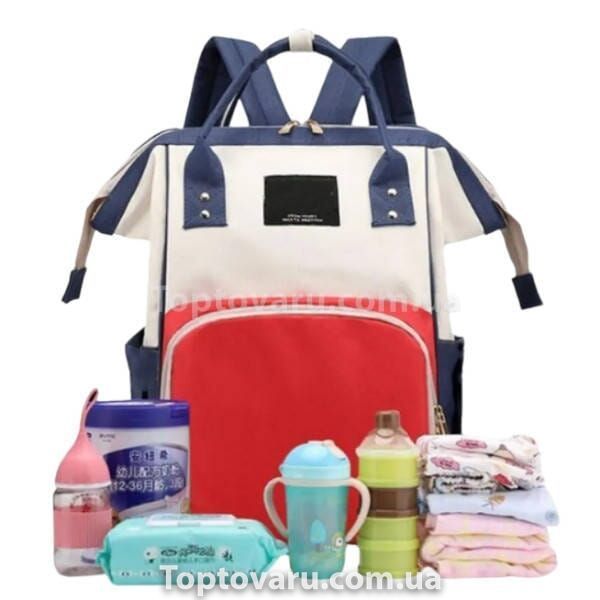 Сумка-рюкзак для мам Mom Bag Синя з червоним 20457 фото