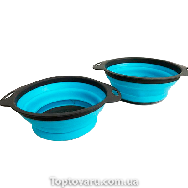 Друшляк силіконовий складаний великий + маленький Collapsible filter baskets круглий Блакитний 3800 фото