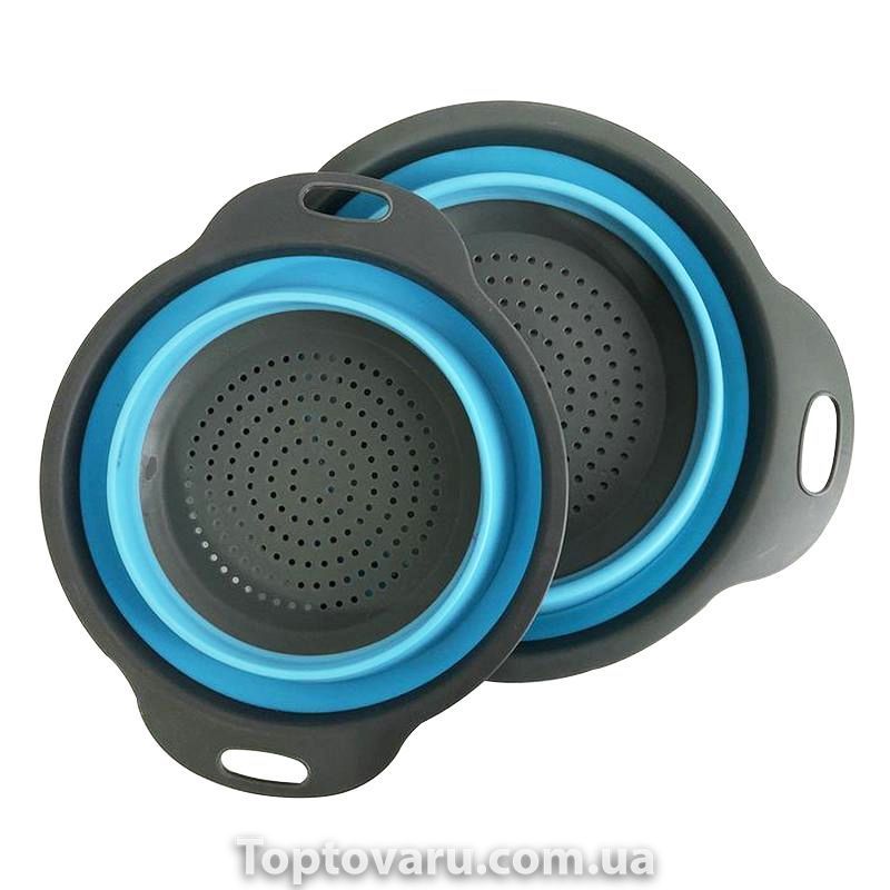 Друшляк силіконовий складаний великий + маленький Collapsible filter baskets круглий Блакитний 3800 фото
