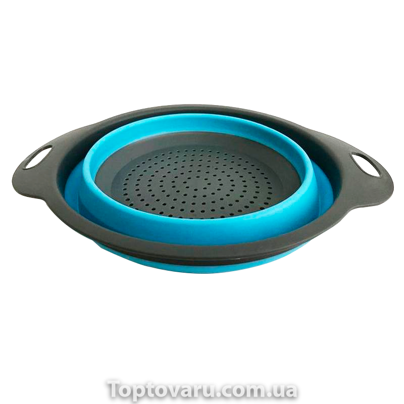 Друшляк силіконовий складаний великий + маленький Collapsible filter baskets круглий Блакитний 3800 фото
