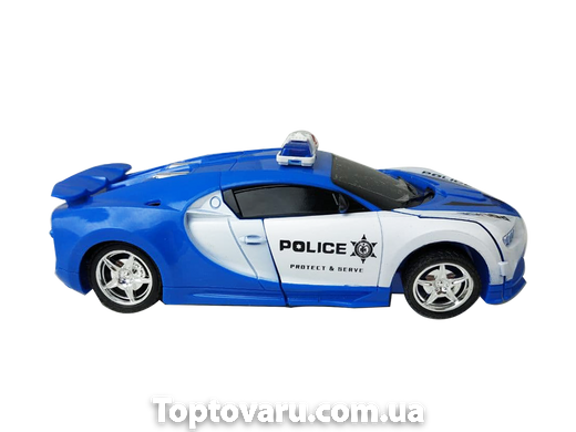 Машинка Трансформер Bugatti Police Robot Car Size 1:18 синяя 2834 фото