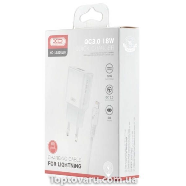 Мережевий зарядний пристрій блок живлення XO L92D QC3.0 18W with Lightning cable 34650 фото