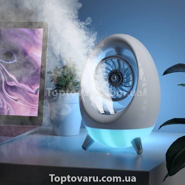 Вентилятор настільний акумуляторний з зволожувачем Яйце SPRAY COLD AIR FAN Білий 19707 фото