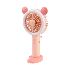 Ручной вентилятор с подсветкой RGB с ушками розовый 11336 фото