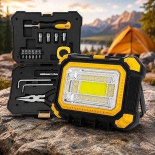 Прожектор LED кемпинговый HW-7769-А на солнечной батарее с набором инструментов Оранжевый 38293 фото