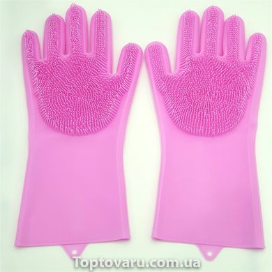 Силиконовые перчатки для мытья и чистки Magic Silicone Gloves с ворсом Розовые 630 фото