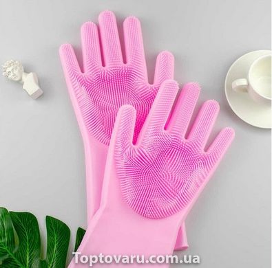 Силіконові рукавички для миття і чищення Magic Silicone Gloves з ворсом Рожеві 630 фото