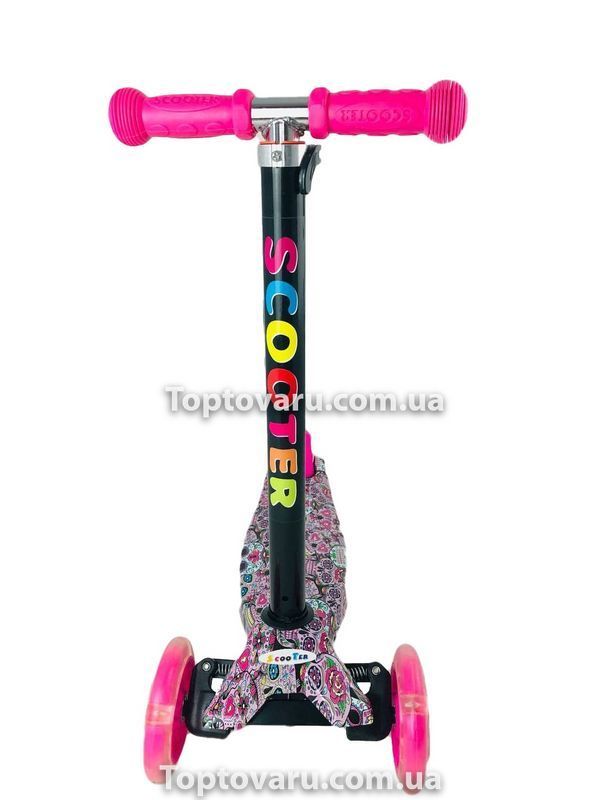 Дитячий самокат Scooter SL-4Z світяться колеса і складна ручка Рожева абстракція 3935 фото
