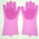Силіконові рукавички для миття і чищення Magic Silicone Gloves з ворсом Рожеві 630 фото 2