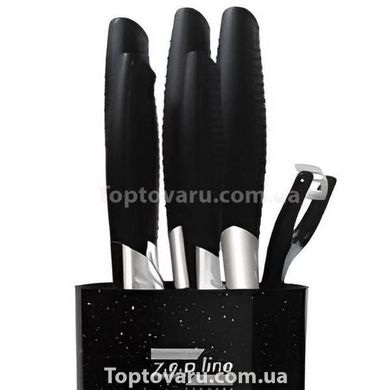 Набор ножей на подставке 6 предметов Zepline ZP-046 Черный 14745 фото