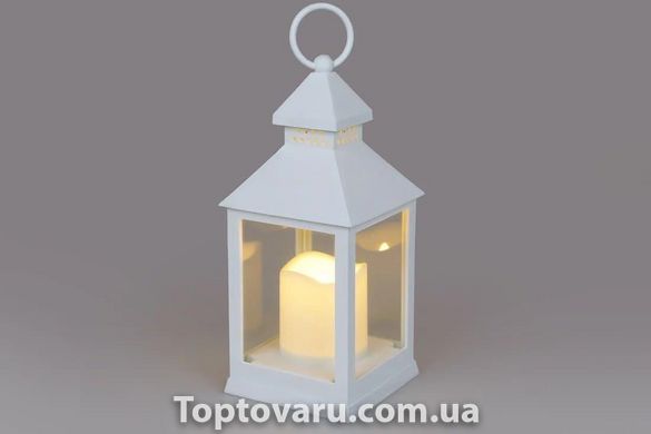 Декоративный фонарь 32см со свечкой с LED подсветкой теплый белый свет на батарейках Белый 2981 фото