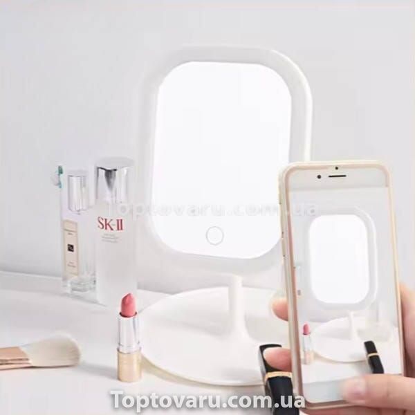 Зеркало для макияжа на подставке USB квадратное Белое 22513 фото