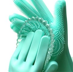 Силіконові рукавички для миття і чищення Magic Silicone Gloves з ворсом Бірюзові 631 фото