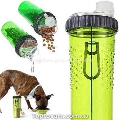 Поилка-кормушка для животных двойная со складной миской Pet Drink Bottle Зеленая 12713 фото