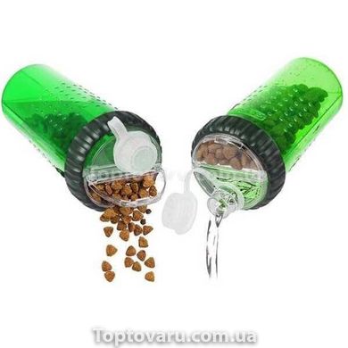 Поилка-кормушка для животных двойная со складной миской Pet Drink Bottle Зеленая 12713 фото
