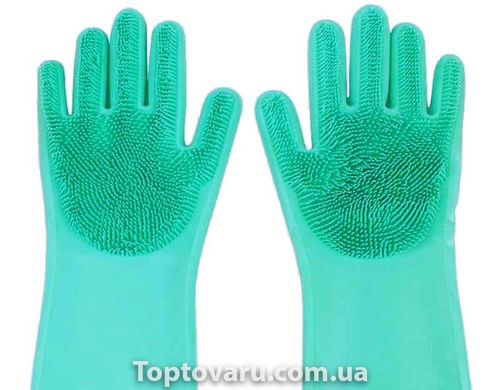 Силиконовые перчатки для мытья и чистки Magic Silicone Gloves с ворсом Бирюзовые 631 фото
