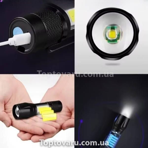 Ручний світлодіодний туристичний LED ліхтар із бічним світлом Charging Flashlight Чорний 24708 фото