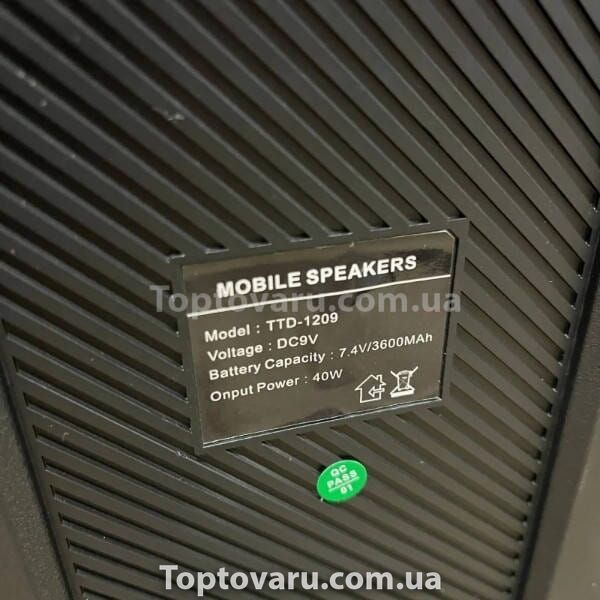 Колонка з мікрофонами, колесами та ручкою Bluetooth Wireless Speaker TTD-1209 Чорна 32887 фото