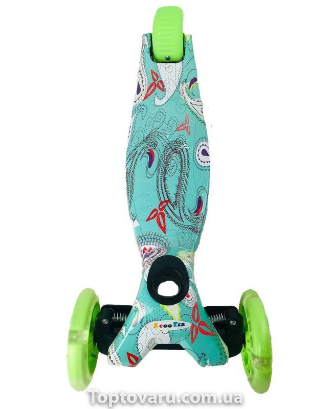 Дитячий самокат Scooter SL-4Z світяться колеса і складна ручка Зелена абстракція 3937 фото