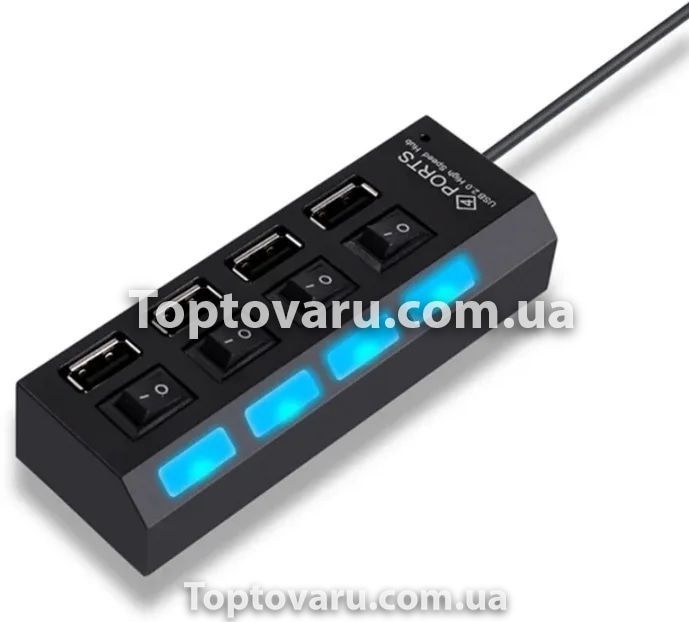 Чотирьох-портовий USB-хаб - Hub 4USB Чорний 4866 фото