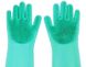 Силиконовые перчатки для мытья и чистки Magic Silicone Gloves с ворсом Бирюзовые 631 фото 2