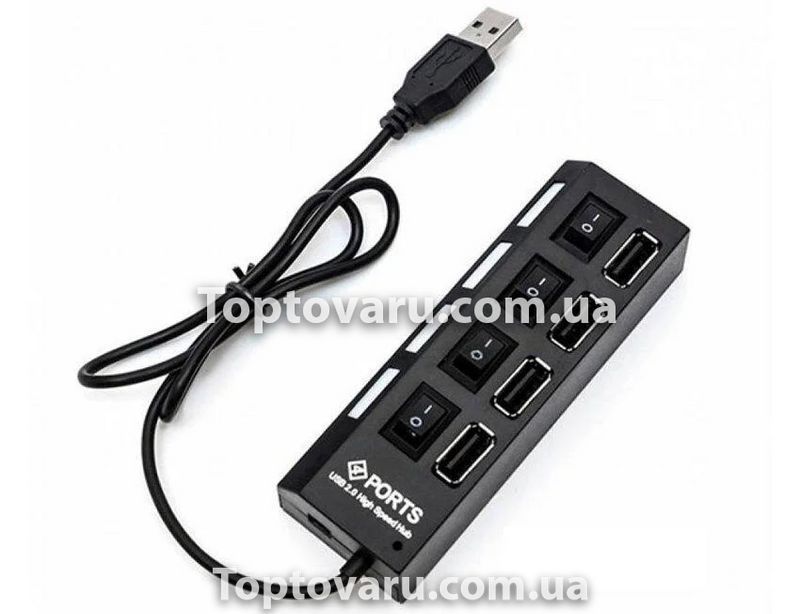 Чотирьох-портовий USB-хаб - Hub 4USB Чорний 4866 фото