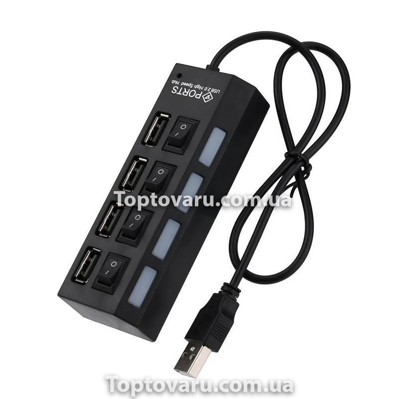 Чотирьох-портовий USB-хаб - Hub 4USB Чорний 4866 фото