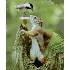 Картина за номерами Strateg ПРЕМІУМ Білочка з пташкою з лаком розміром 40х50 см (SY6930) SY6930-00002 фото