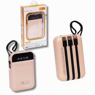 Power bank 50000mAh с проводами 3в1 Viaking N11 Бежевый 13353 фото