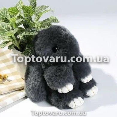 Кролики брелок с мехом 18 см Темно-серый 1479 фото
