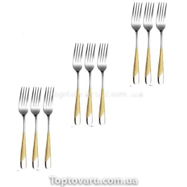 Вилки десертные рифленые с золотистым узором 6 шт Cutlert set 433-10-M080 27799 фото