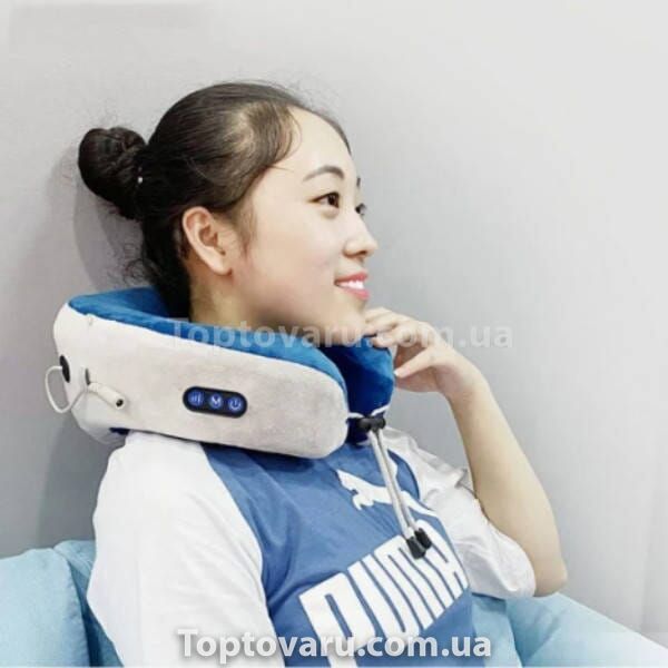 Масажна подушка для шиї U-Shaped Massage Pillow SHAKE WM-003 Синя 19712 фото