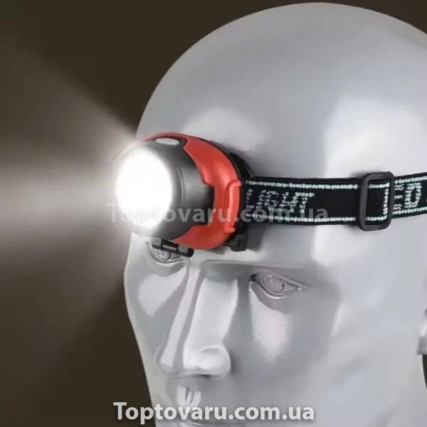 Ліхтар налобний на батарейках 1801-COB+LED Чорний з червоним 21835 фото
