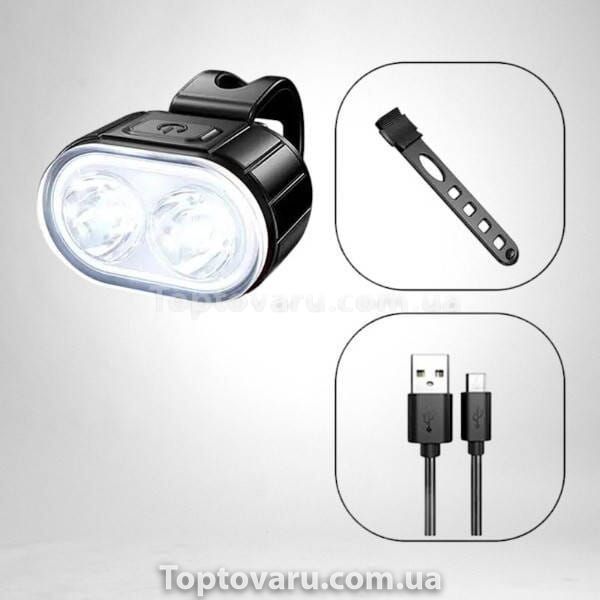 Велокомплект аккумуляторный фонарь + STOP ZH-078-2LED Черный 23589 фото