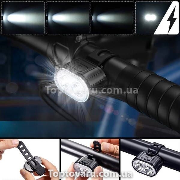Велокомплект аккумуляторный фонарь + STOP ZH-078-2LED Черный 23589 фото