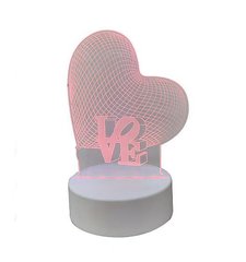 Настольный 3D-светильник на белой подставке Сердце Love