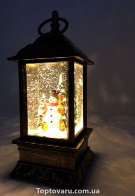 Декоративный новогодний фонарь прямоугольный "Снеговик с елочками" 3196 фото
