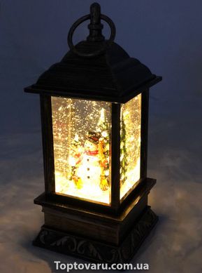 Декоративный новогодний фонарь прямоугольный "Снеговик с елочками" 3196 фото