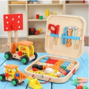 Набір дитячий ігровий Інструменти у валізі дерев'яні Kids Toolbox Різнокольоровий 31357 фото