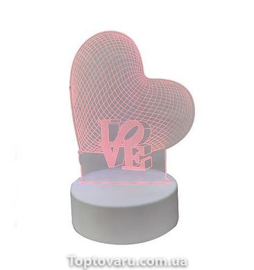 Настільний 3D-світильник на білій підставці Серце Love 3122 фото