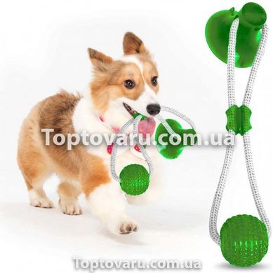 Игрушка для собак канат на присоске с мячом Pet molar toys Зеленая 5448 фото