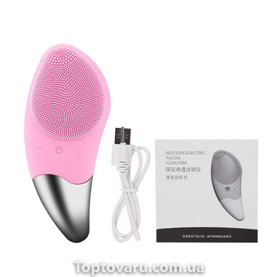 Електрична силіконова щітка-масажер для чищення особи Sonic Facial Brush Рожева 4419 фото