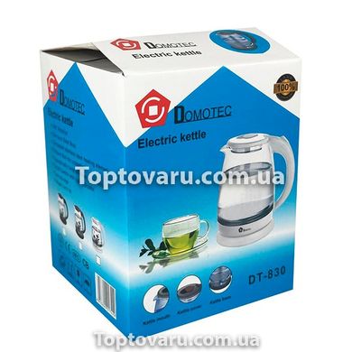 Стеклянный электрочайник Domotec DT-830 Белый 3105 фото