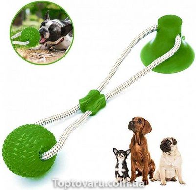 Игрушка для собак канат на присоске с мячом Pet molar toys Зеленая 5448 фото
