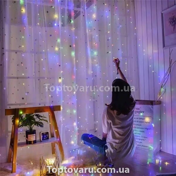 Гирлянда штора роса 300 Led 3*3м от USB Мультиколор 22053 фото