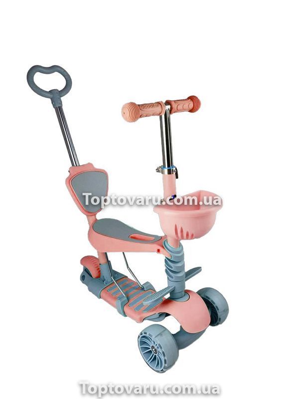 Дитячий самокат триколісний children's Scooter з батьківською ручкою Рожевий 4595 фото