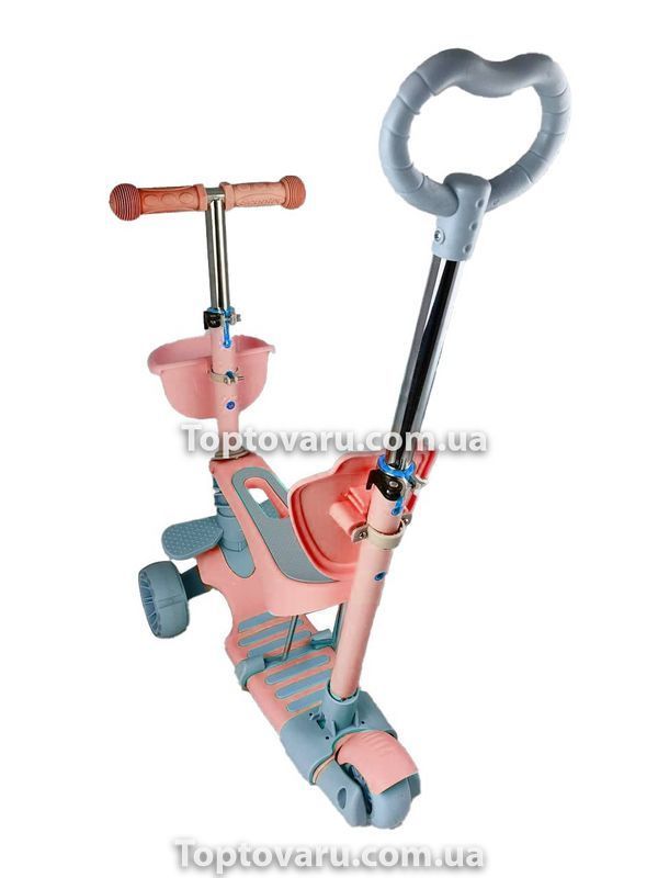 Дитячий самокат триколісний children's Scooter з батьківською ручкою Рожевий 4595 фото