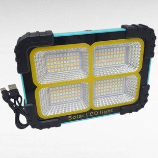 Прожектор акумуляторний світлодіодний LED USB з функцією Power Bank від сонячної панелі X-BAIL JN881 Type-C Чорний з блакитним 29718 фото